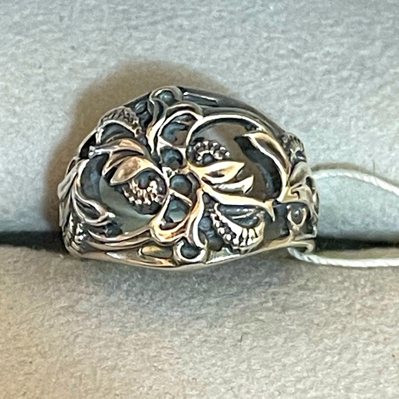 Jewelry - NWT 925 St.Silver Band Ring Carved Flowers VTG Style Size 17 - 8.5 US 4.82 Gr